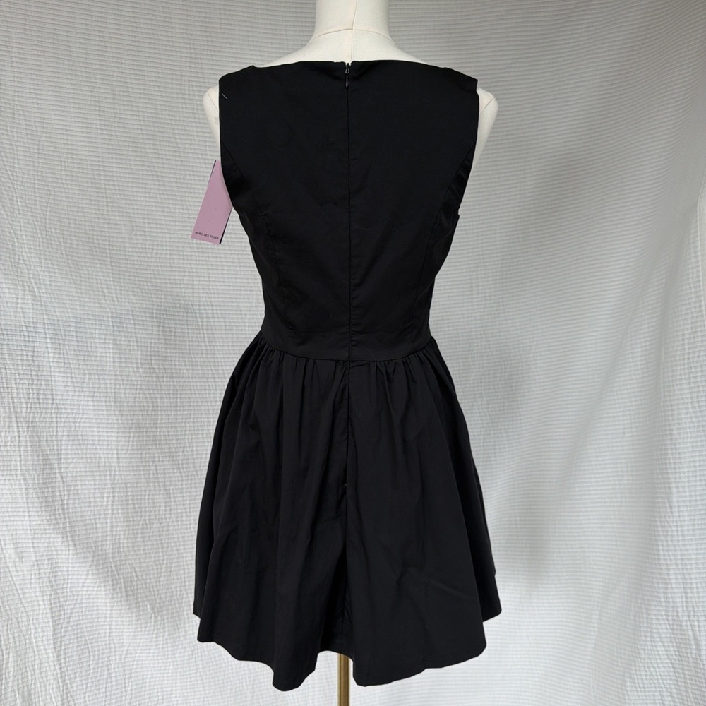 Avec Les Filles Black Basque Waist Mini Dress Square Neck Pockets Size 4 - Picture 11 of 12